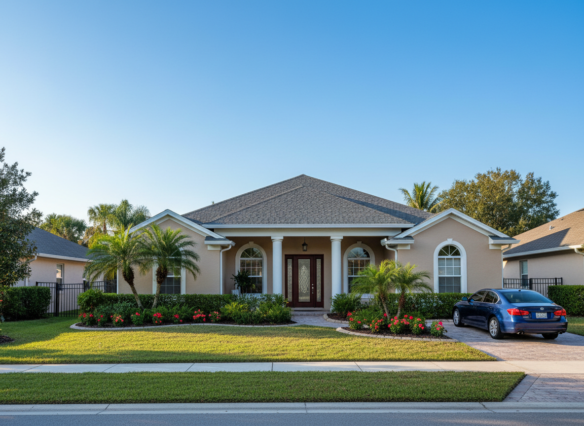 Completed Florida home with a beautiful new roof installed by Safeguard Roofing Pros